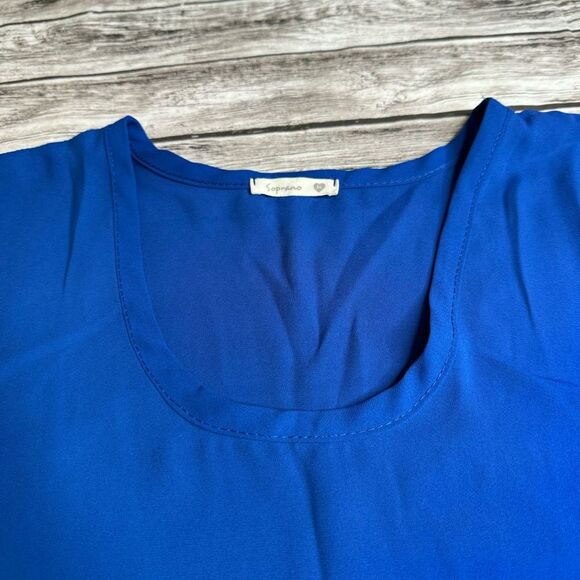Soprano Women's Bright Blue Blouse Top Shirt M Med Medium Lightweight Unlined - Picture 5 of 10